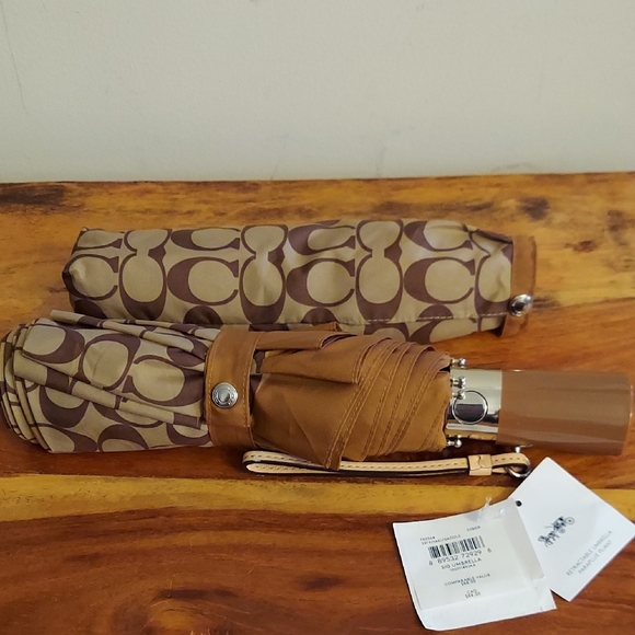 Coach Signature Umbrella, Brown & Tan - Picture 2 of 11